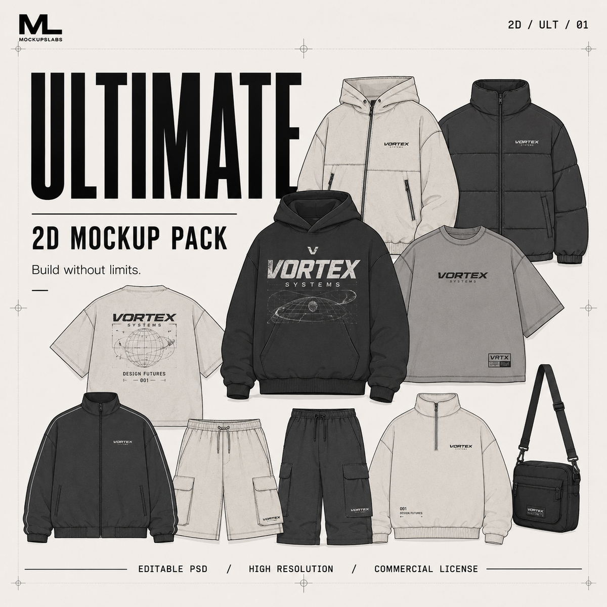 2D Ultimate editable clothing mockup pack cover