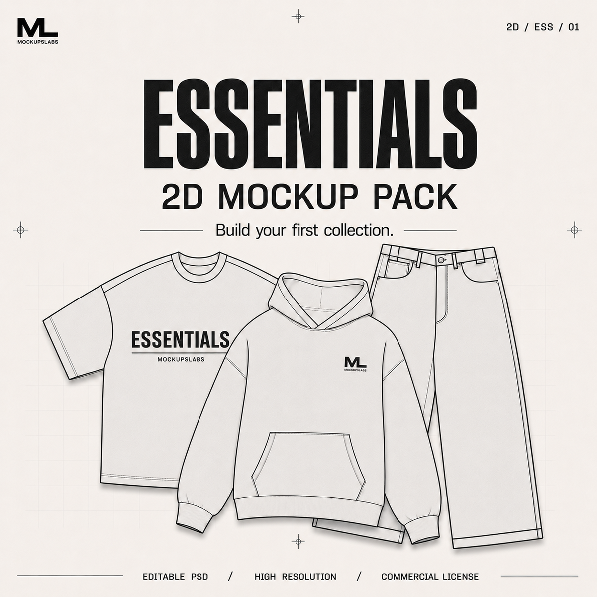 2D Essentials editable clothing mockup pack cover