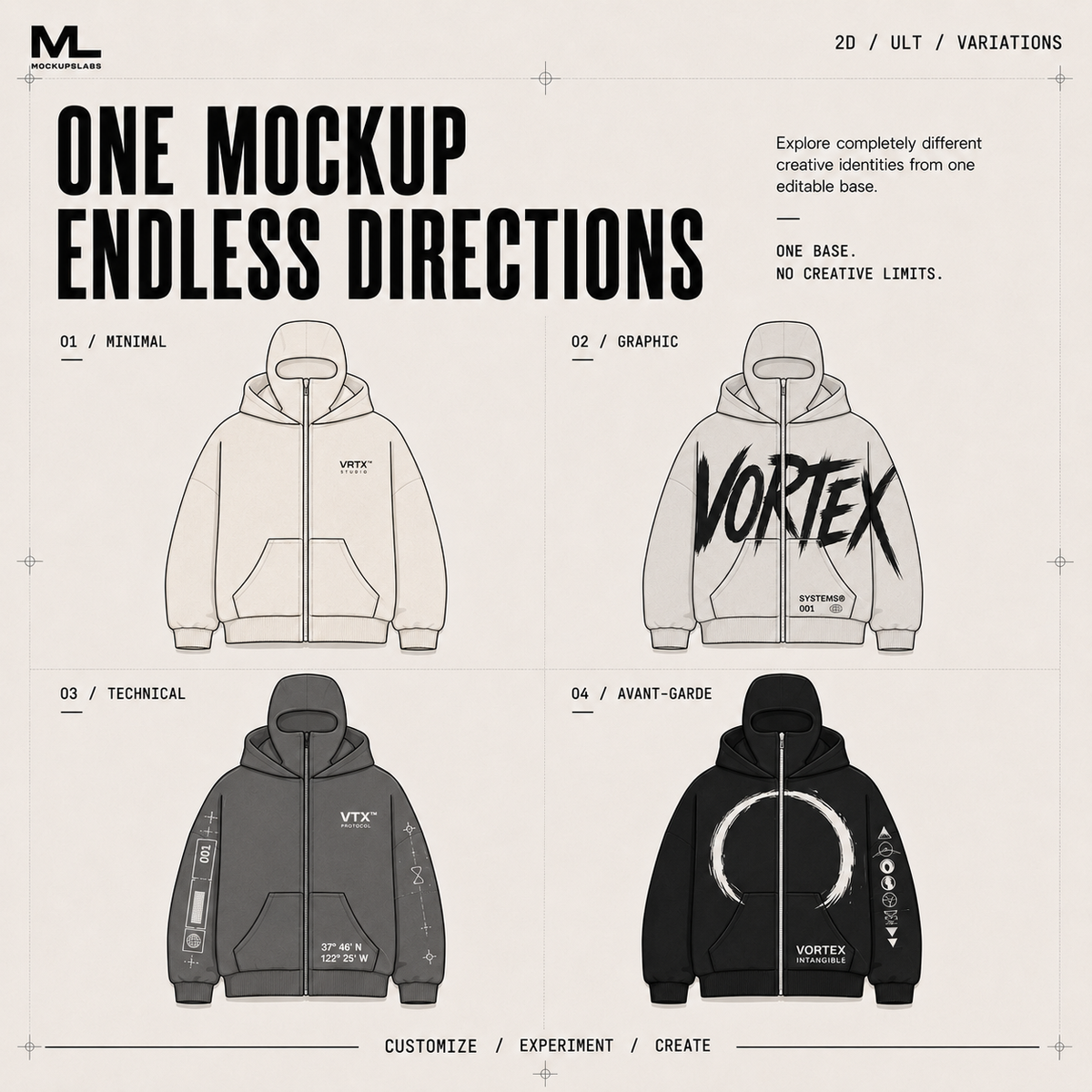 2D Ultimate clothing mockup versatility across multiple design directions
