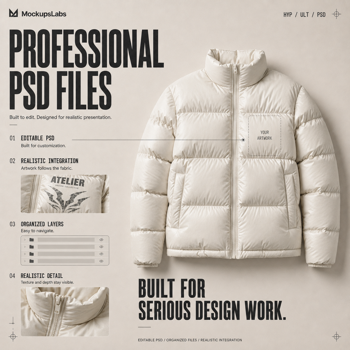 Hyperrealistic Ultimate professional PSD mockup file with editable organized layers