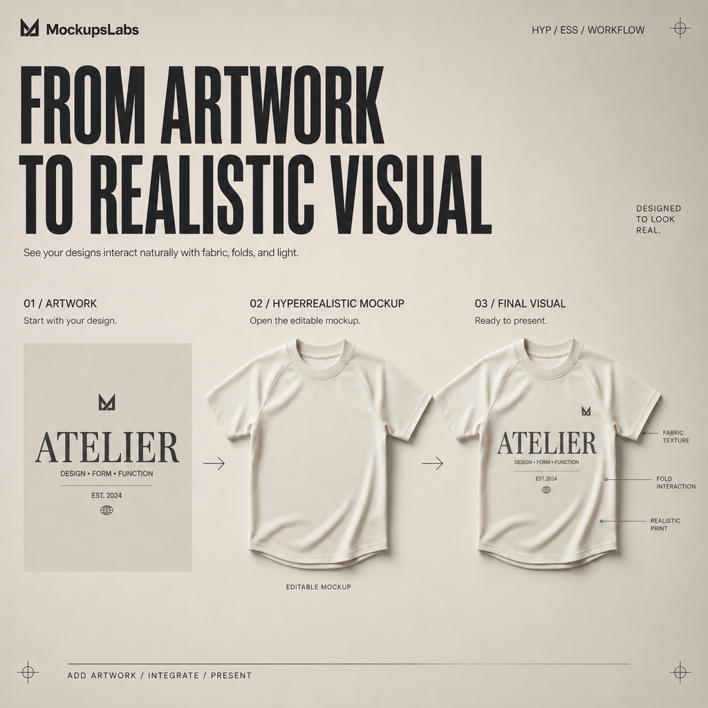 Hyperrealistic Essentials workflow from artwork to realistic clothing visual