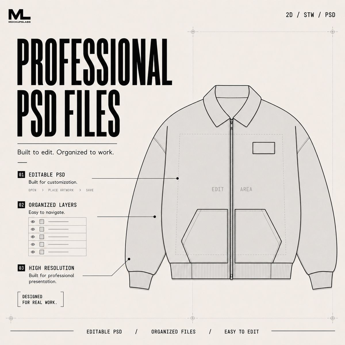 2D Streetwear professional PSD mockup file with editable organized layers