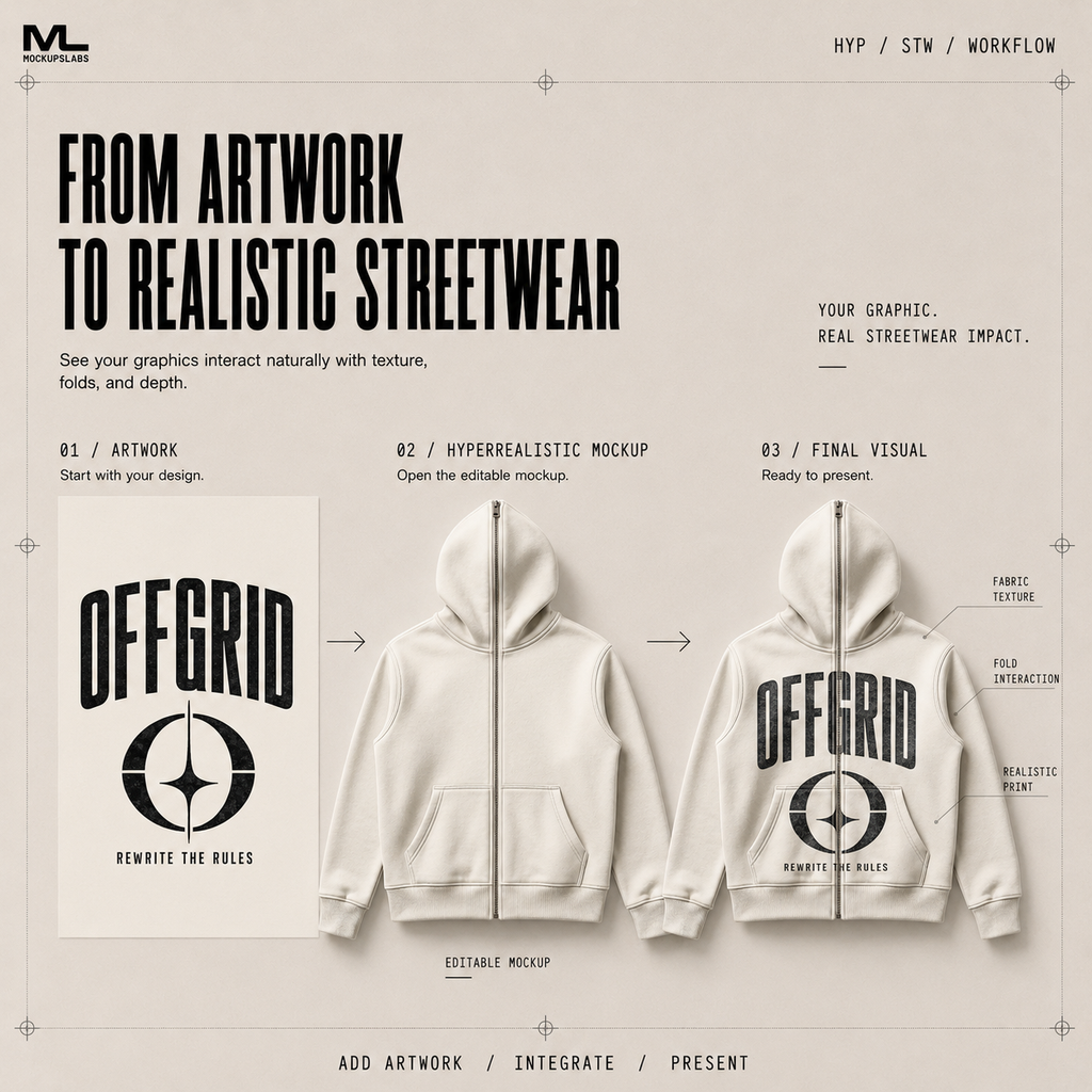 Hyperrealistic Streetwear workflow from artwork to realistic final clothing visual