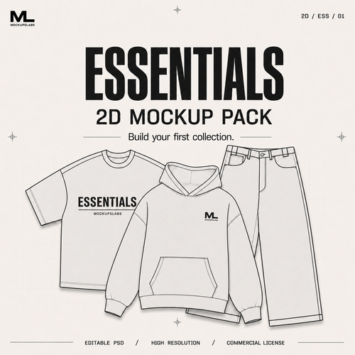 2D Essentials editable clothing mockup pack cover