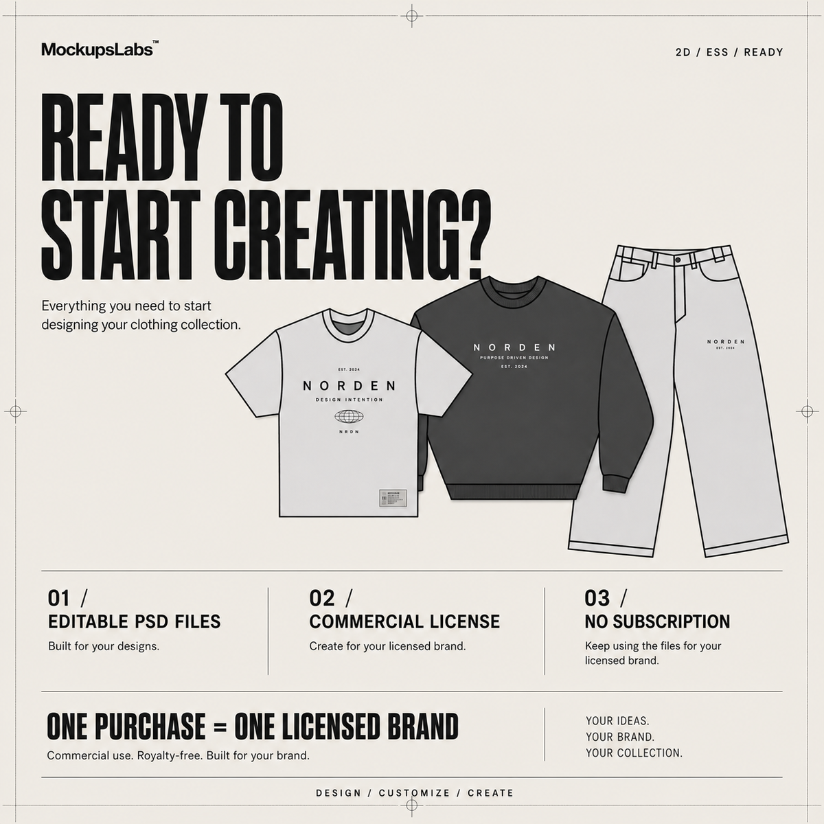 2D Essentials editable clothing mockup use-case preview