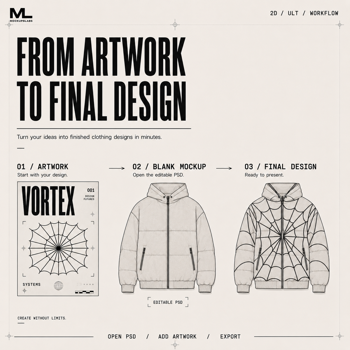 2D Ultimate workflow from artwork to blank mockup and final clothing design