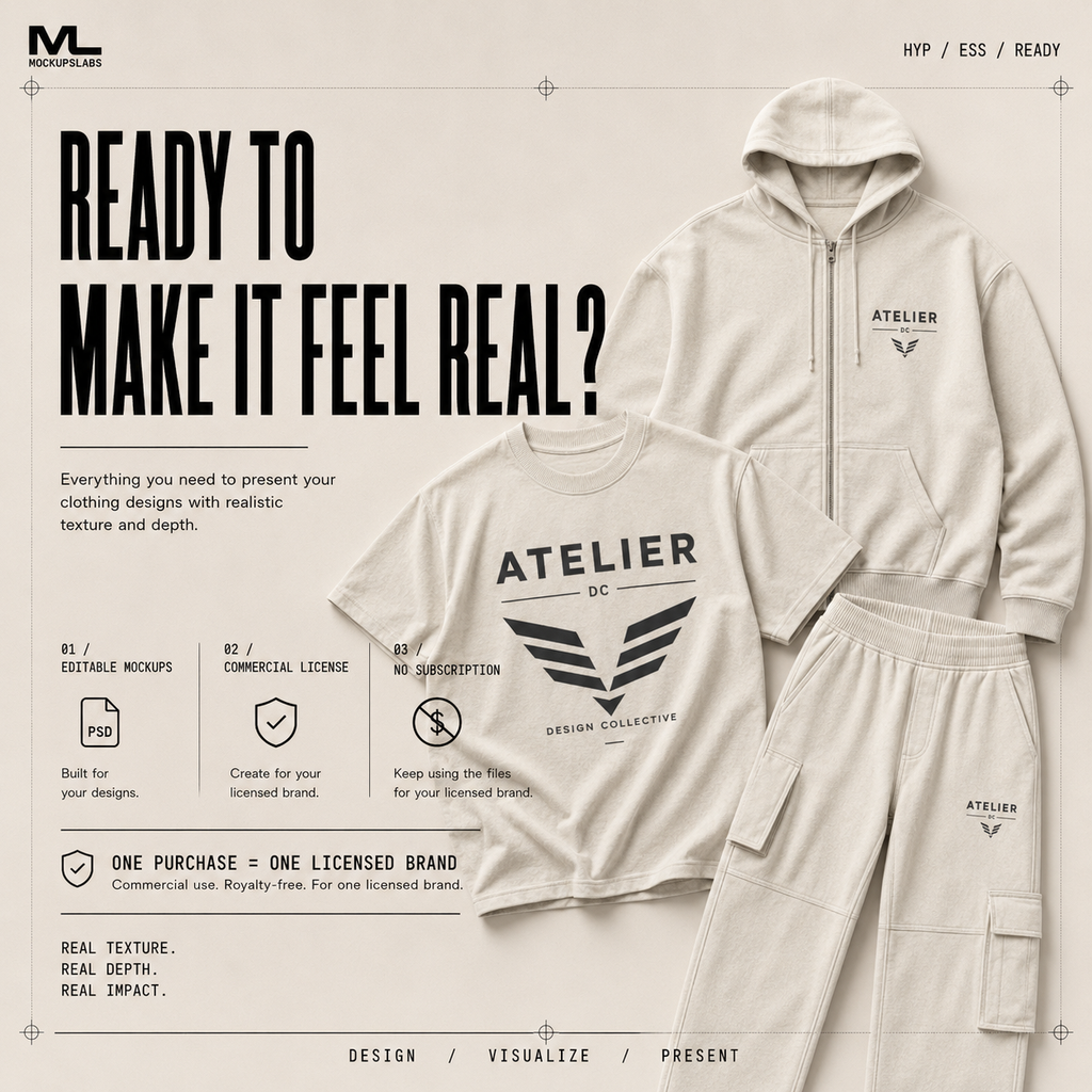 Hyperrealistic Essentials realistic clothing mockup use-case preview