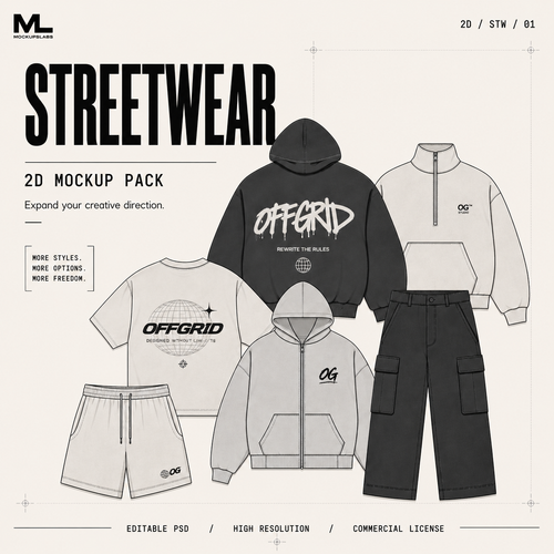2D Streetwear editable clothing mockup pack cover