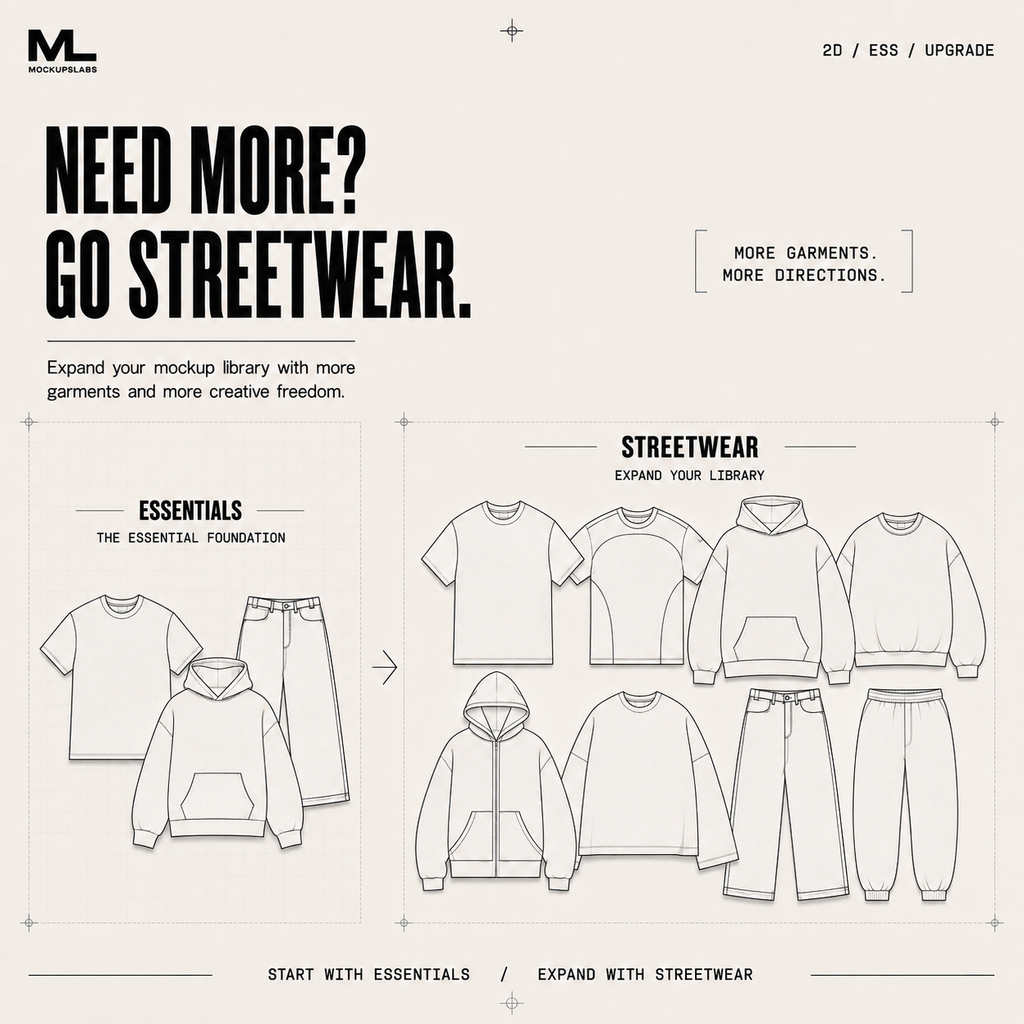 2D Essentials and 2D Streetwear mockup library comparison